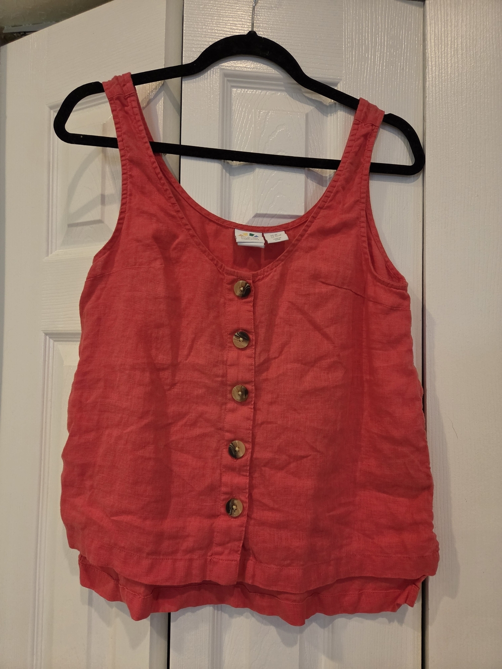 C&C California Coral Red Button-Front Linen Tank